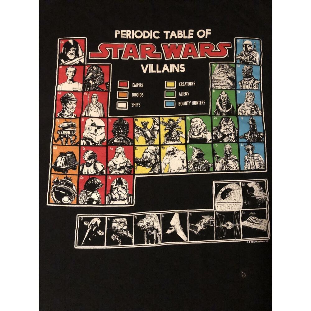 Fifth Sun Periodic Table‎ Of Star Wars Villians T Shirt Size 2xl